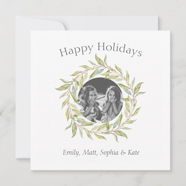 Cartes Pour Fêtes Annuelles Joyeux Joyeux Vacances verdure Wreath Photo (Devant)