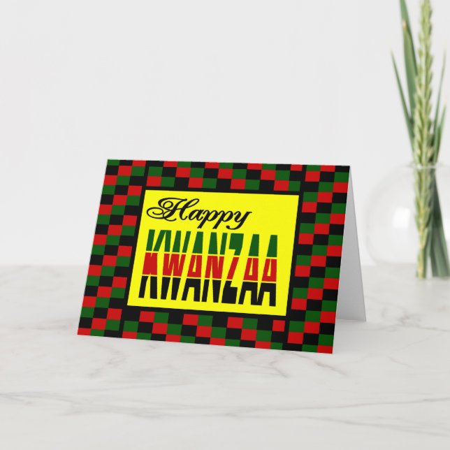 Cartes Pour Fêtes Annuelles Joyeux Kwanzaa aux frontières rouge, noire et vert (Devant)