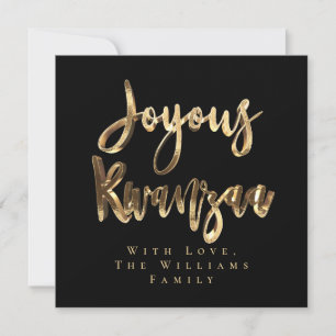 Cartes Pour Fêtes Annuelles Joyeux Kwanzaa Elegant noir et or Look Script