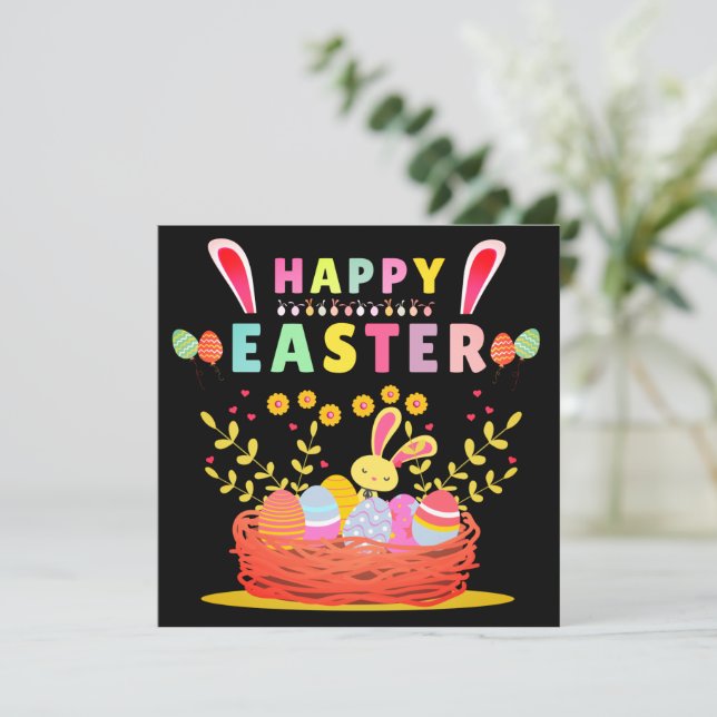 Cartes Pour Fêtes Annuelles Joyeux Lapin De Pâques Avec Oeufs - Pâques (Debout devant)