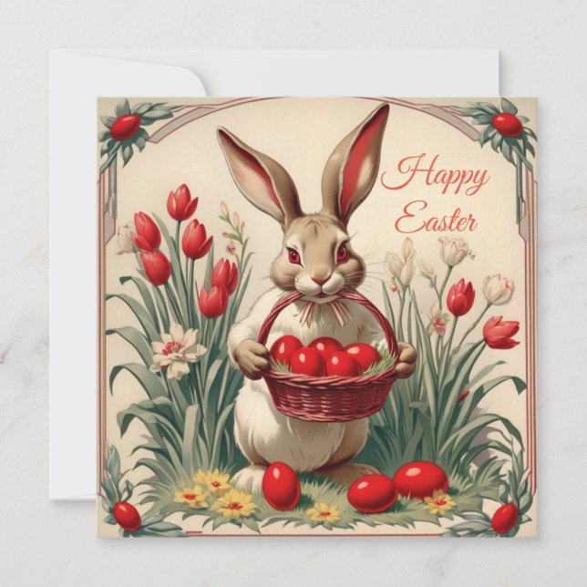 Cartes Pour Fêtes Annuelles Joyeux lapin de Pâques avec panier d'oeufs (Devant)