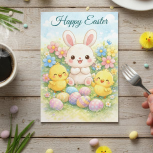 Cartes Pour Fêtes Annuelles Joyeux Lapin de Pâques et poussins pastel mignon