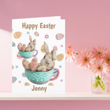 Joyeux Lapin De Pâques Personalisé Assis Dans Des 