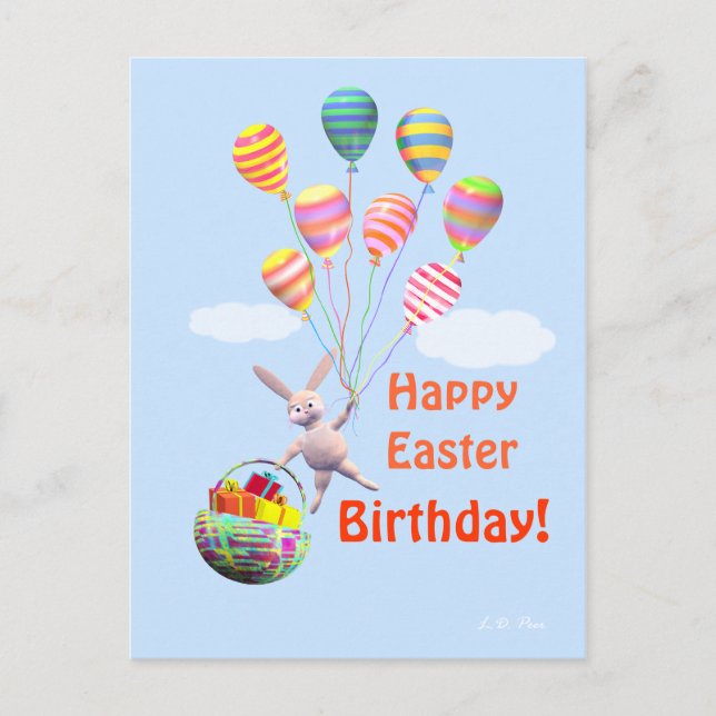 Cartes Pour Fêtes Annuelles Joyeux lapin et ballons d'anniversaire de Pâques (Devant)