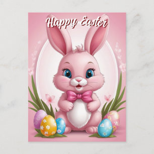 Cartes Pour Fêtes Annuelles Joyeux lapin rose de Pâques