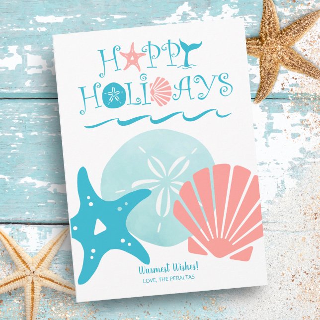 Cartes Pour Fêtes Annuelles Joyeux littoral | Coquillage de plage tropical Noë (Créateur téléchargé)