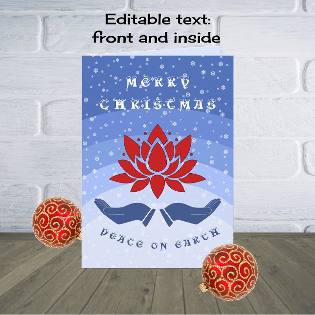 Cartes Pour Fêtes Annuelles Joyeux lotus fleur de Noël pacifique bleu (Customizable - christmas or other occasions)