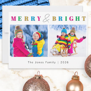 Cartes Pour Fêtes Annuelles Joyeux & Lumineux 2 Photos Famille Moderne Noël
