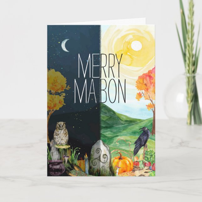 Cartes Pour Fêtes Annuelles Joyeux Mabon Équinoxe Automne Nuit et Jour (Devant)