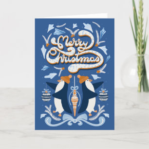Cartes Pour Fêtes Annuelles Joyeux manchots de Noël mignons avec des baubles