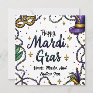 Cartes Pour Fêtes Annuelles Joyeux Mardi Gras Feathered and Mask
