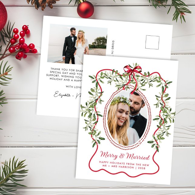 Cartes Pour Fêtes Annuelles Joyeux marié Frame Wavy Frame Nouveaux mariés Phot (Créateur téléchargé)