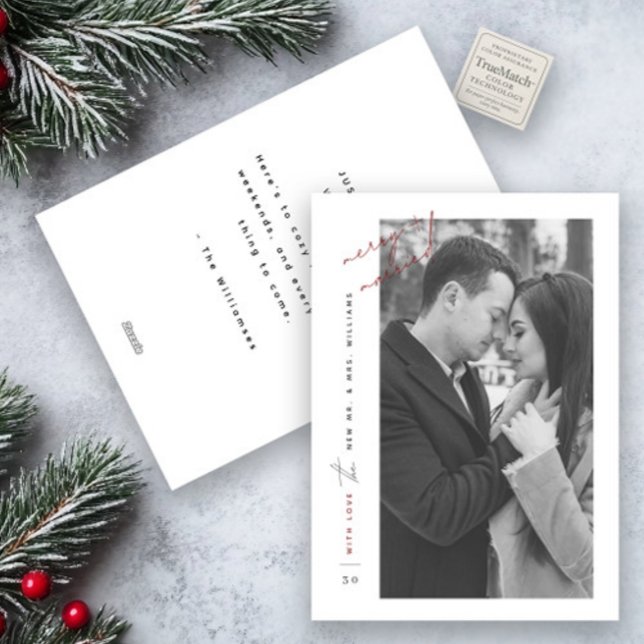 Cartes Pour Fêtes Annuelles Joyeux marié noir blanc noir Script photo (Créateur téléchargé)