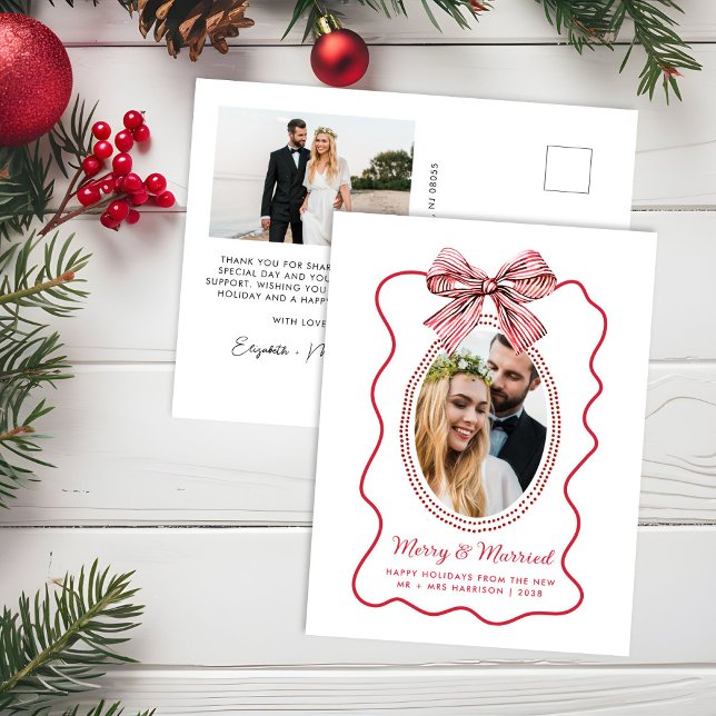 Cartes Pour Fêtes Annuelles Joyeux marié Red Wavame Bow photo Noël (Créateur téléchargé)