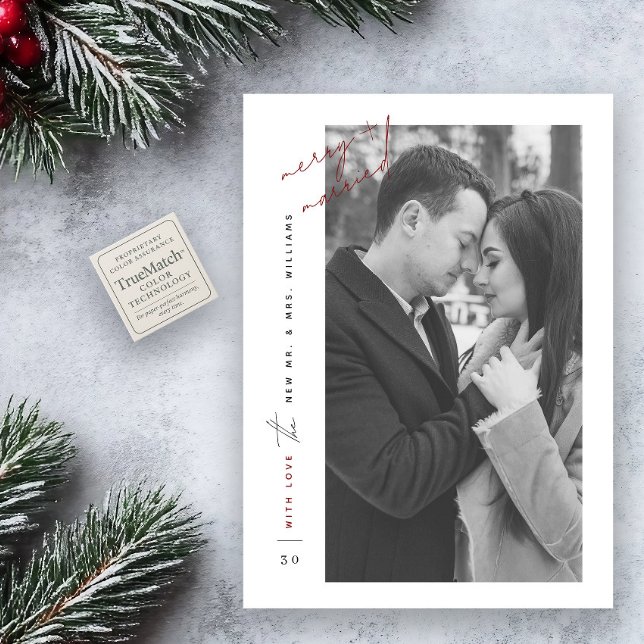 Cartes Pour Fêtes Annuelles Joyeux Marié Rouge Noir & Blanc photo Newlyly (Créateur téléchargé)