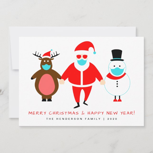 Cartes Pour Fêtes Annuelles Joyeux masque visage Père Noël de Noël (Devant)