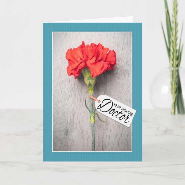 Cartes Pour Fêtes Annuelles Joyeux Médecins Fleur unique Carnation Rouge (Devant)