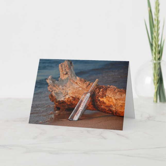Cartes Pour Fêtes Annuelles Joyeux message de Noël dans une bouteille (Devant)