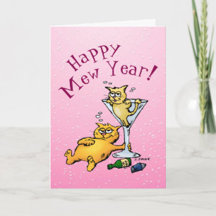 Cartes Pour Fêtes Annuelles Joyeux Mew Year Funny Cocktail Kitten Card