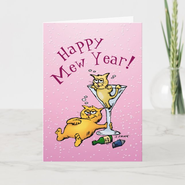 Cartes Pour Fêtes Annuelles Joyeux Mew Year Funny Cocktail Kitten Card (Devant)