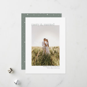 Cartes Pour Fêtes Annuelles Joyeux minimal et marié   Photo verte Sage