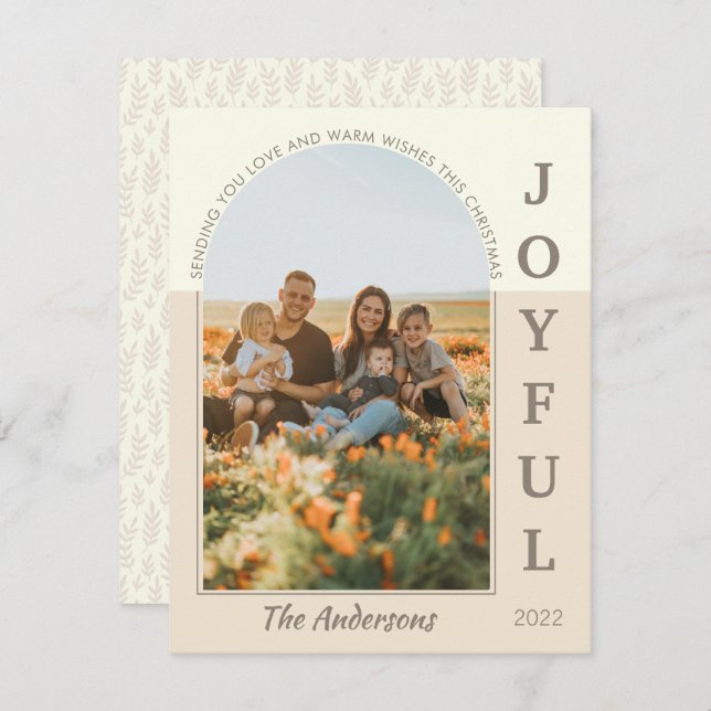 Cartes Pour Fêtes Annuelles Joyeux minimaliste moderne Boho Arch Photo Beige (Devant / Derrière)