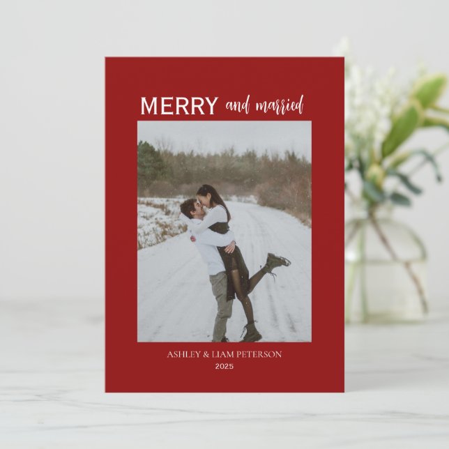 Cartes Pour Fêtes Annuelles Joyeux minimaux et mariés mariés Nouveaux mariés P (Debout devant)