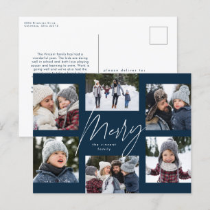 Cartes Pour Fêtes Annuelles Joyeux moderne 6 photo Noël collage marine bleu