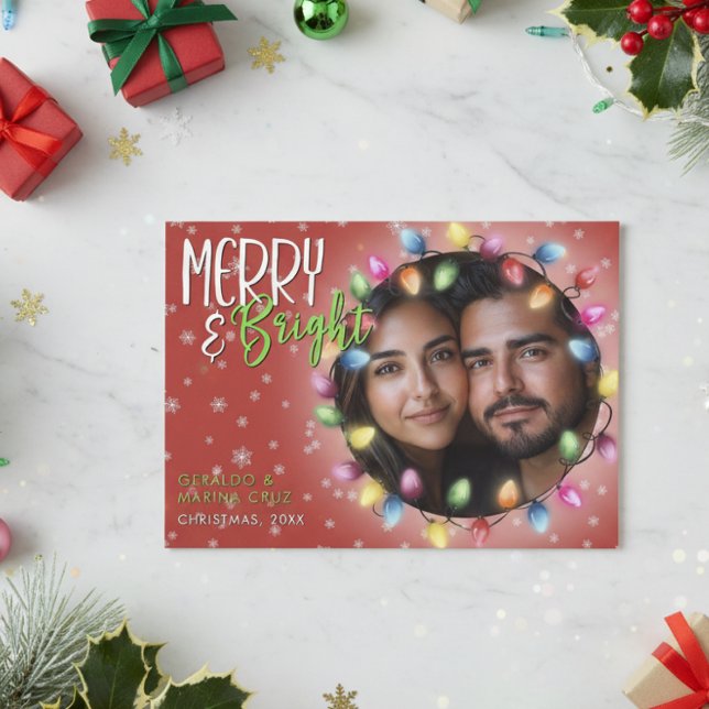 Cartes Pour Fêtes Annuelles Joyeux moderne et lumières de Noël brillantes Roug (Créateur téléchargé)