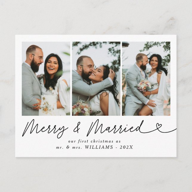Cartes Pour Fêtes Annuelles Joyeux moderne et Mariage marié photo Noël (Devant)