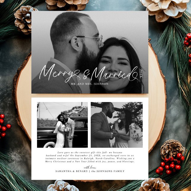 Cartes Pour Fêtes Annuelles Joyeux moderne et marié Script de Noël (Créateur téléchargé)