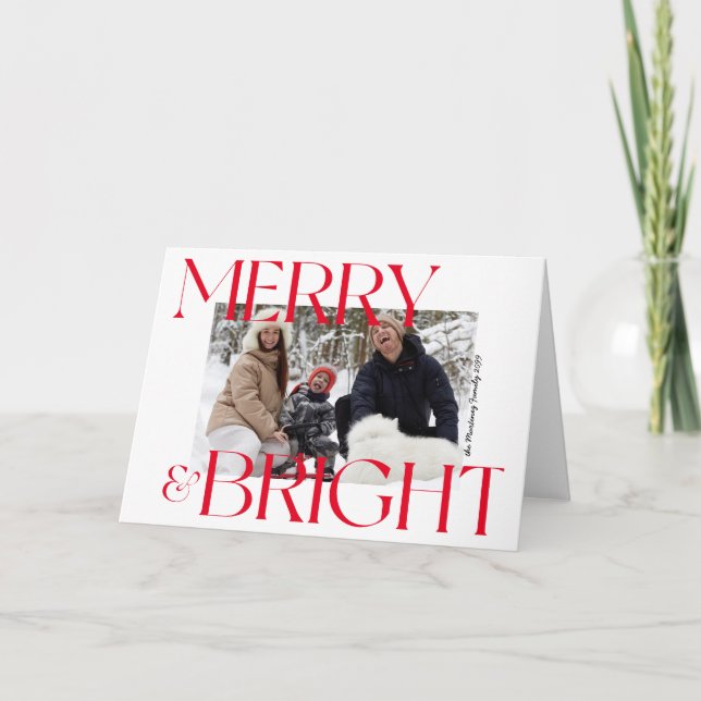 Cartes Pour Fêtes Annuelles Joyeux moderne et typographie brillante Noël photo (Devant)
