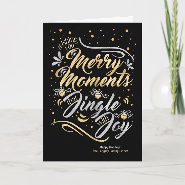 Cartes Pour Fêtes Annuelles Joyeux moments Jingle avec Joy Gold Silver Custom (Devant)