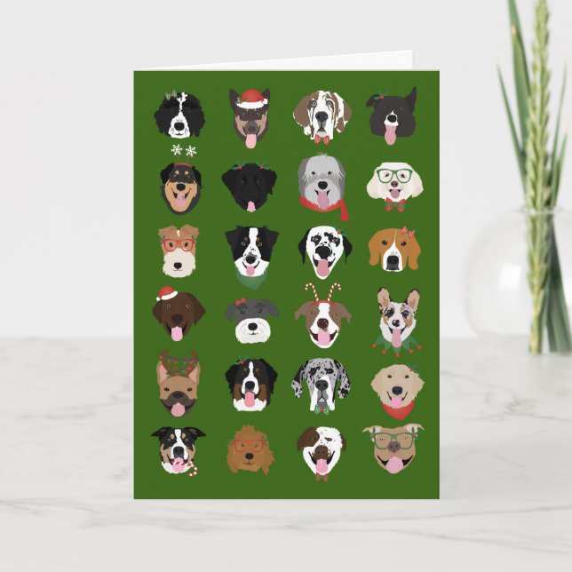 Cartes Pour Fêtes Annuelles Joyeux Motif visage chien de Noël (Devant)