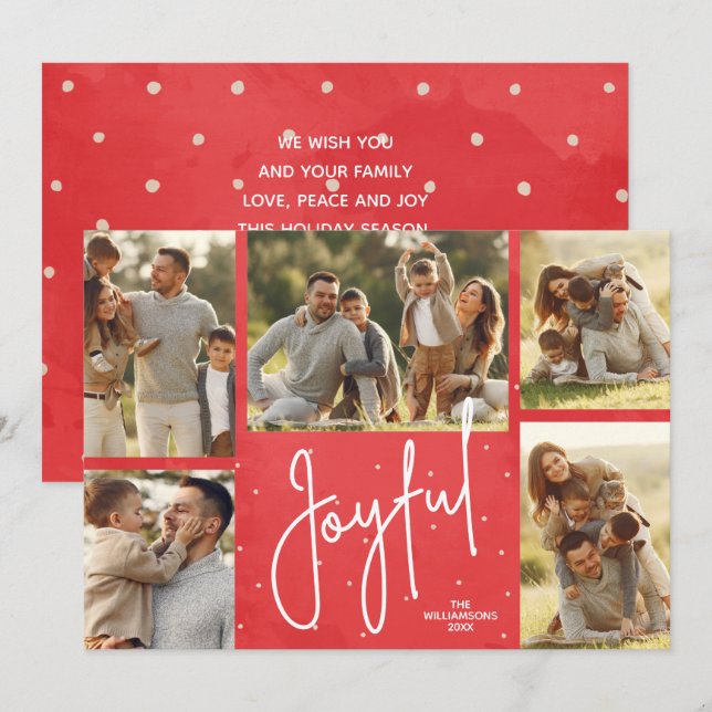 Cartes Pour Fêtes Annuelles JOYEUX Multi Photo Rouge Noël (Devant / Derrière)