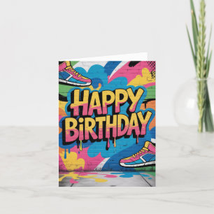 Cartes Pour Fêtes Annuelles Joyeux mur de graffitis d'anniversaire avec Basket