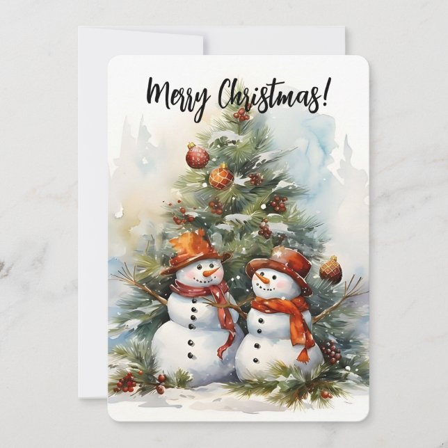 Cartes Pour Fêtes Annuelles Joyeux neigers de Noël et sapin de Noël (Devant)