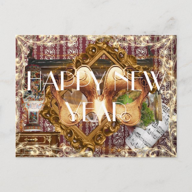 Cartes Pour Fêtes Annuelles Joyeux New Year Elegant Fantasy Luxury (Devant)