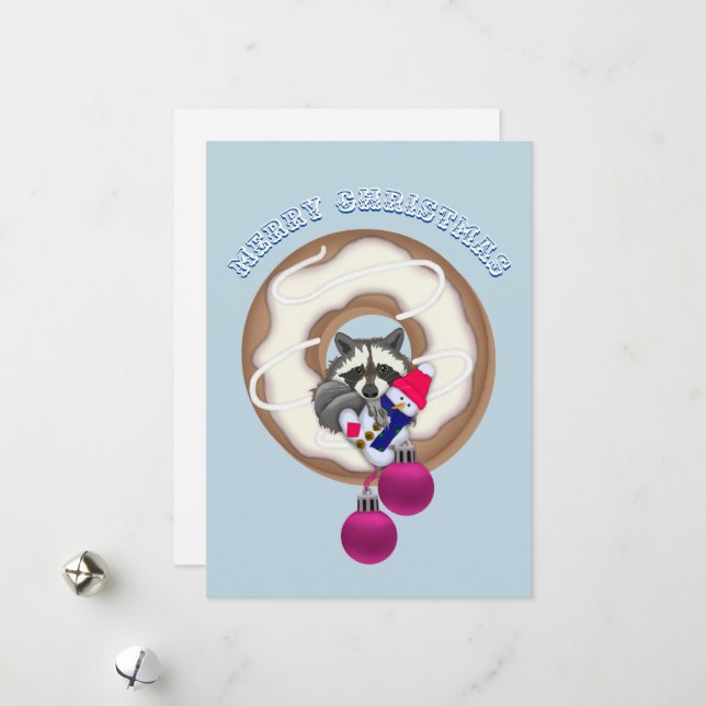 Cartes Pour Fêtes Annuelles Joyeux Noël С ute Raccoon (Devant/Arrière en situation)