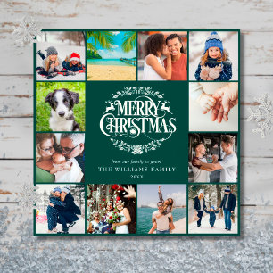 Cartes Pour Fêtes Annuelles Joyeux Noël 12 Collage de photos Vert