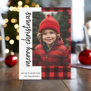 Cartes Pour Fêtes Annuelles Joyeux Noël 1 Photo Rouge noir Buffalo plaqué