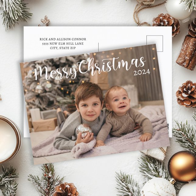 Cartes Pour Fêtes Annuelles Joyeux Noël 2024 Typographie photo ("Merry Christmas" photo greeting postcard)