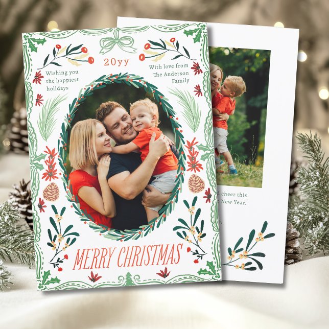 Cartes Pour Fêtes Annuelles Joyeux Noël 2 Photo Coquette Botanique Floral (Créateur téléchargé)