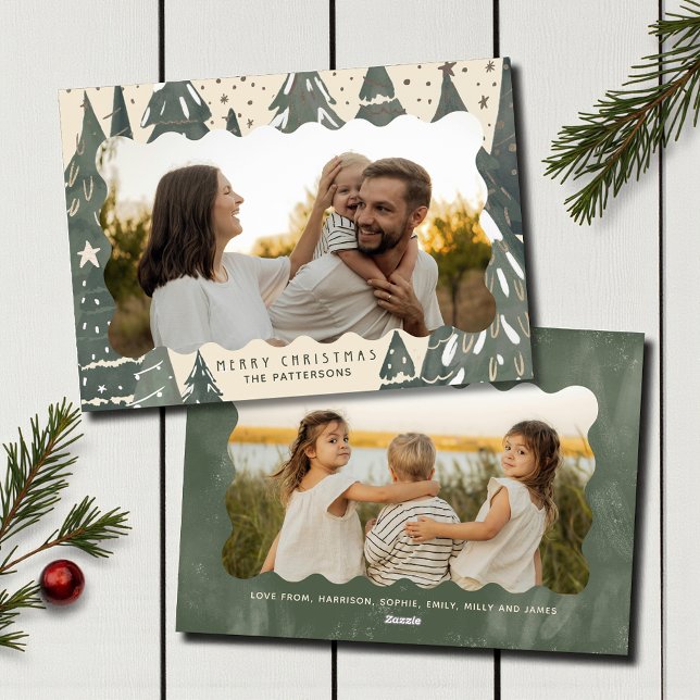 Cartes Pour Fêtes Annuelles Joyeux Noël 2 Photo Famille Arbres d'hiver (Créateur téléchargé)