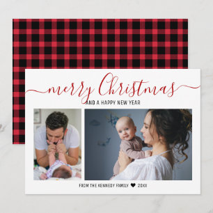 Cartes Pour Fêtes Annuelles Joyeux Noël 2 Photo Red Buffalo Plaid