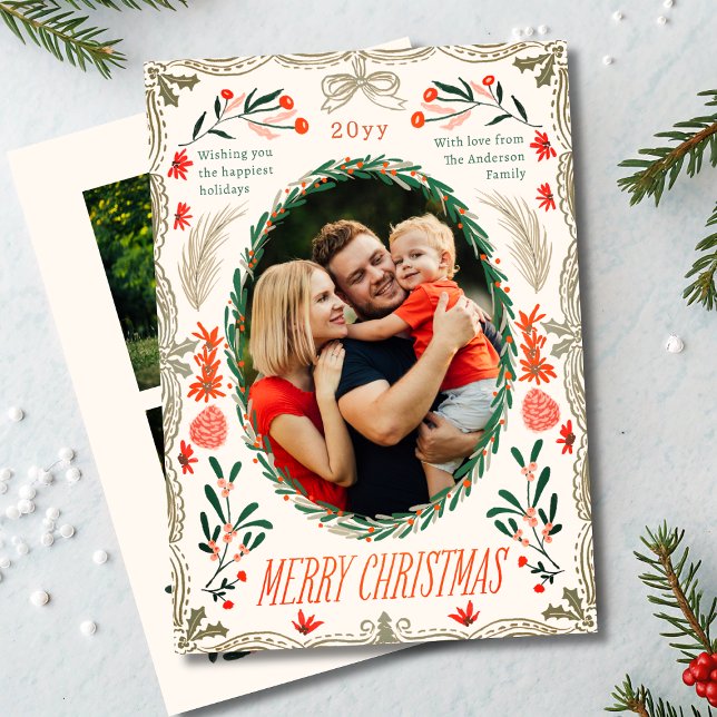 Cartes Pour Fêtes Annuelles Joyeux Noël 3 Photo Coquette Botanique Floral (Créateur téléchargé)