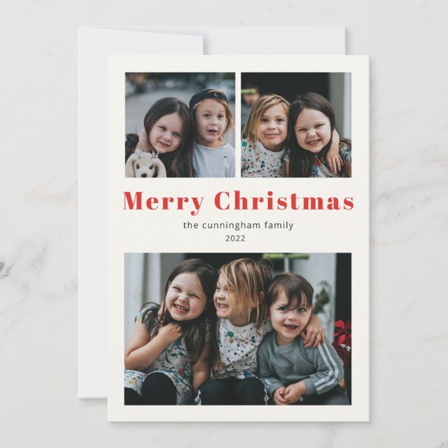 Cartes Pour Fêtes Annuelles Joyeux Noël 3 Photo Simple Holiday Card (Devant)