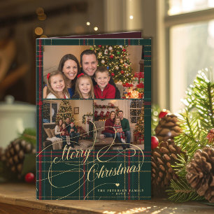 Cartes Pour Fêtes Annuelles Joyeux Noël 3 photos plaid vintage plié