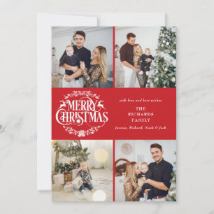 Cartes Pour Fêtes Annuelles Joyeux Noël 4 Photo Collage Elegant Classic