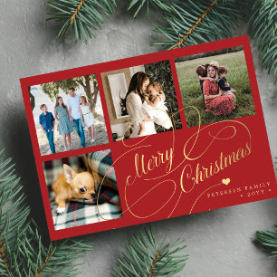 Cartes Pour Fêtes Annuelles Joyeux Noël 4 photo collage élégant script